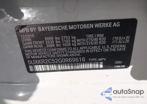 2016 BMW X5 Sdrive35I z USA, uszkodzony, nr VIN 5UXKR2C52G0R69616